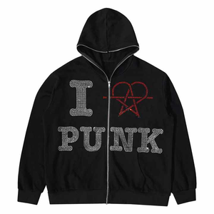 2025 forte demande Antique surdimensionné strass à capuche Streetwear automne hiver vêtements pull strass brillant Logo sweats à capuche - Product Image 1