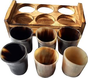 ถ้วยเขาวัวโบราณทำด้วยมือในอินเดียแก้วขัดเงาพร้อมชุดเครื่องดื่มเขาควายแท้ - Product Image 5