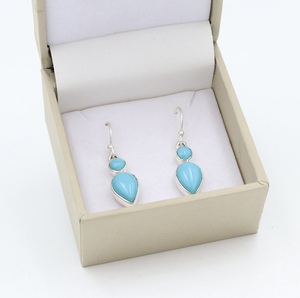 High Quality 925 Sterling Silver Handmade <b>Drop</b> <b>Earrings</b> with Turquoise Gemstone <b>Fashion</b> Jewelry - Product Image 2