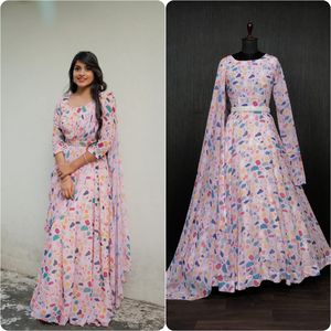 Faux Georgette <b>Indian</b> & Pakistani Clothing With Unique Flower Print Pure <b>Fabric</b> Georgette Gown for Any Occasions - Product Image 1