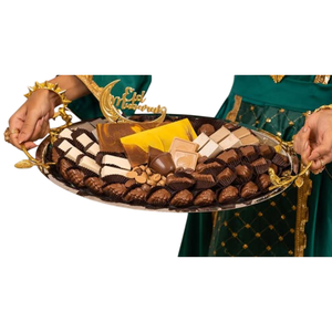 Creative Round Shape Gold Metal Tray With <b>Floral</b> Accent Dessert Holder Attractive Design Table Ware Chocolate Serving Tray - Product Image 2