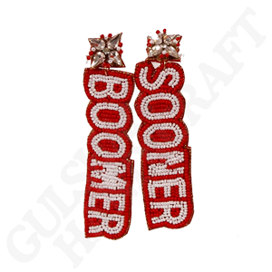 Boucles d'oreilles perlées à la main Boomer Sooner Boucles d'oreilles cramoisies et blanches pour les fans de l'université de l'Oklahoma Accessoires de jour de jeu faits à la main - Product Image 1