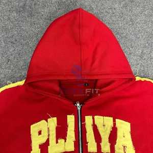 Sudadera con capucha de lana extragrande con estilo para hombre con manga estampada y cremallera completa, diseño deportivo bordado para colocación de logotipo frontal de invierno - Product Image 4