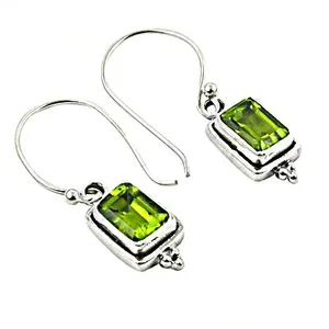 Boucles d'oreilles pendantes en argent 925 pour femmes avec topaze verte, sertissage géométrique, bijoux classiques pour tous les jours - Product Image 3