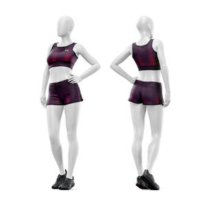 Ensemble de yoga deux pièces personnalisé pour femme, col rond, avec short taille haute élastique, respirant, motif lettres, en nylon et élasthanne - Product Image 1