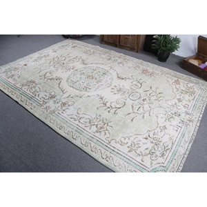 พรมตุรกีขนาด 6.3x9.6 ฟุต พรมขนาดใหญ่สไตล์วินเทจ พรมลายขาวแบบนามธรรม - Product Image 4