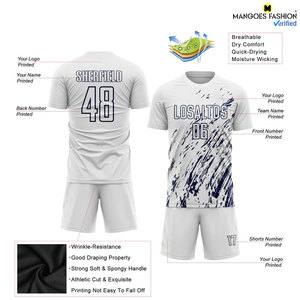 ชุดเสื้อฟุตบอลสีน้ำเงินเข้มชุดเสื้อพิมพ์ชื่อและตัวเลขเสื้อฟุตบอลสีขาวออกแบบได้ตามต้องการ - Product Image 5