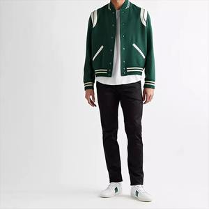 Veste en cuir de laine verte personnalisée pour hommes Vintage Varsity Baseball Style léger Hiver Stand Bomber Blank Plain Design - Product Image 2