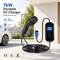 Chargeur EV portable 7kW 32A Type 2, réglable, AC, indice de protection IP67, garantie de 2 ans, CE TUV ROHS, câble de prise personnalisé, utilisation domestique