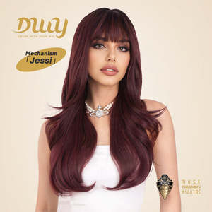 Jessi-DWy 26 Inches Long Natural Wavy Glueless Synthetic <b>Wig</b> Bangs for Women 32 Inches Stretched Length 2 Shades Loose Wave - Product Image 4