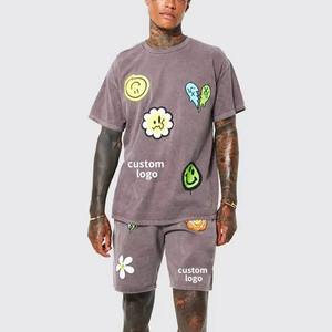 Ensemble 2 pièces t-shirt et short pour homme, tenue de Sport, surdimensionné, imprimé graphique, couleur noire, vente en gros - Product Image 5