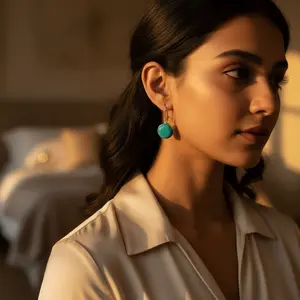 Boucles d'oreilles clous tendance en argent 925 avec pierre précieuse ronde, turquoise, zircon, perle, bijoux mignons pour mariage et fiançailles - Product Image 3