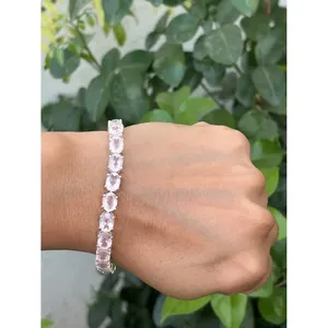 Pulsera de tenis ovalada de plata 925 con cuarzo rosa: accesorio elegante y a la moda - Product Image 6