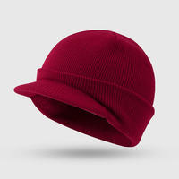 Bonnet d'hiver unisexe en acrylique côtelé tricoté avec visière, motif nœuds sportifs, tissu courant, vente en gros d'usine, personnalisable