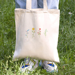 Sacs fourre-tout en toile de coton imprimés de fleurs colorées géométriques pliables personnalisés de haute qualité, sacs de courses réutilisables - Product Image 5