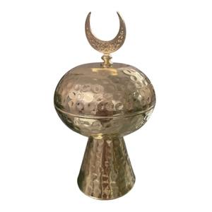 Ramadan Kareem Hammered Golden Metal <b>Decorative</b> Box With Crescent Moon Lid Elegant Islamic Table For Eid Home <b>Decor</b> - Product Image 1