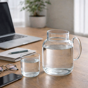 Ensemble de carafe en verre borosilicate avec tasse 1,5 L, résistant à la chaleur, design moderne avec poignée - Product Image 5