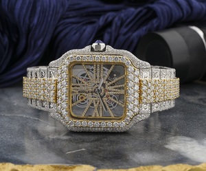 Montre-bracelet squelette de luxe en moissanite glacée, bicolore or et argent, style hip-hop vintage, boîtier carré, mouvement automatique ETA, bling - Product Image 1