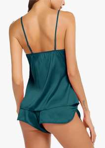 Elégant et confortable pour femmes, vêtements de nuit d'été de style décontracté, taille moyenne, shorts, tissu tissé en satin doux à motif solide, élégant et confortable pour femmes - Product Image 4