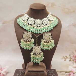Última llegada de lujo indio nupcial conjuntos de boda collar de acero inoxidable tocado para mujeres producto más vendido para fiestas - Product Image 4