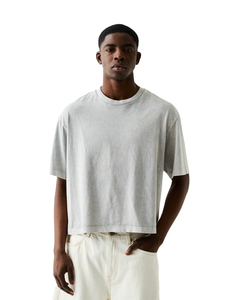 Men's Summer Casual Short T-Shirt Heavyweight Cotton Solid <b>Colour</b> Custom Logo Digital Printing Loose Fit for Fitness - Product Image 1