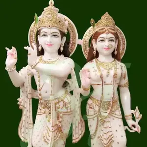 爱的象征印度教上帝 & 女神Shri Radha & Lord Krishna最佳质量手工抛光白色大理石雕像散装出售