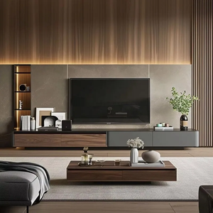 Nouveau meuble TV sur pied 2026 pour salon, avec rangement en verre intégré, style mi-siècle, ensemble table basse et meuble TV moderne - Product Image 3