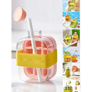 500 ml Plastic Water <b>Bottle</b> with Ice Mold Straw Freezer <b>Flask</b> for Cold Drinks - Product Image 1