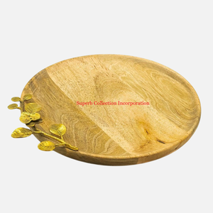 ถาดเสิร์ฟไม้มะม่วงทำด้วยมือพร้อมด้ามโลหะหรูหราเครื่องใช้ในโรงแรมที่เป็นมิตรกับสิ่งแวดล้อมสำหรับการจัดเลี้ยงและตกแต่งบ้านสำหรับใช้ในครัว - Product Image 5