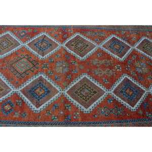 Alfombra Étnica Turca Vintage de 9x12 con Respaldo de Látex de Lana para Área Grande, Diseño de Retales Naranja y Beige, Estilo Rectangular para Pasillo - Product Image 5