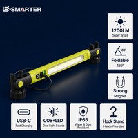 Lampe de travail magnétique pliable rechargeable par USB, 1200LM, lampe d'inspection LED COB, corps en ABS pour atelier de réparation