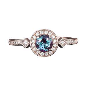 Anillo de compromiso de Alejandrita con forma delicada de Plata de Ley 925 para mujer, piedras principales de rubí de diamante Moissanite creado en laboratorio de media eternidad - Product Image 1