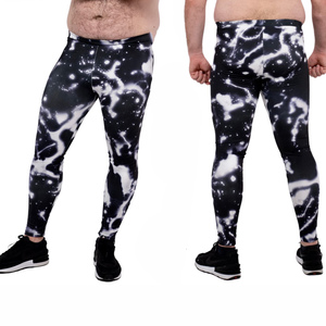 Leggings de compression intégrale pour hommes, imprimé galaxie noir et blanc, taille élastique, en Spandex et Polyester, sans couture, pour le fitness - Product Image 5