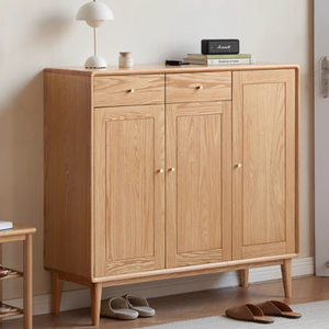 Armoire de rangement en bois massif de style nordique avec portes doubles et tiroirs, design minimaliste en bois pour salon ou chambre à coucher - Product Image 1