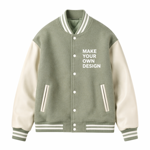 Light Blue Varsity <b>Jacket</b> Custom Design Unisex Casual Baseball <b>Jacket</b> With <b>White</b> Sleeves And Front Button Closure - Product Image 6