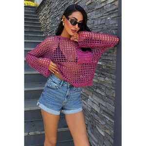 Blusa de punto calado con detalles de bolsillo estilo bohemio y brillo 1361 - Product Image 5