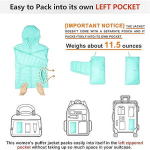 Veste matelassée légère et pliable pour femme avec capuche, fermeture éclair intégrale, pour les voyages par temps froid et les activités de plein air - Product Image 2