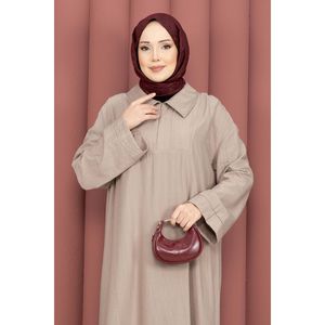 Conjunto de Túnica Casual Hira con Media Cremallera, Tela Crepé Beige, Conjunto de 2 Piezas con Logotipo, Talla XS, Top y Pantalones Cortos con Diseño Liso - Product Image 2