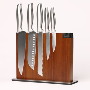 Support de rangement pour couteaux de cuisine en bois d'acacia Bloc magnétique Base en acier solide pour l'organisation des couteaux et sacs à rouleaux avec aiguiseur - Product Image 1
