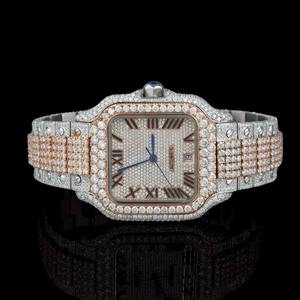 นาฬิกาข้อมือผู้ชายแฟชั่นพรีเมียม ดีไซน์ฮิปฮอป ตัวเรือนเงินแท้คุณภาพสูง ประดับคริสตัล หน้าปัดอนาล็อก ระบบควอตซ์ - Product Image 1