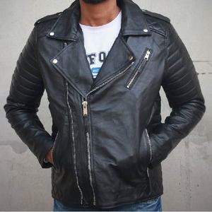 Vestes en cuir de mouton véritable de moto de qualité supérieure pour hommes femmes vestes de motard avec col cranté poignets à fermeture éclair technique teint en plaine - Product Image 1