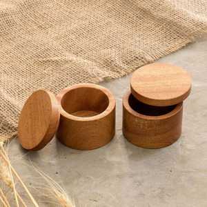 Mango Wood Canister <b>Set</b> 3-Piece Kitchenware Accessories Sugar Coffee <b>Tea</b> & Spices Storage Jars Cover for Table Items Dinnerware - Product Image 2