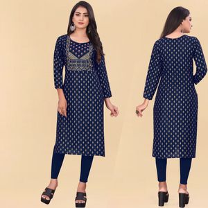 Alta demanda Diseñador Rayon Foil Print con Sequence Work Kurti con pantalón de fabricante indio a precio mayorista - Product Image 6