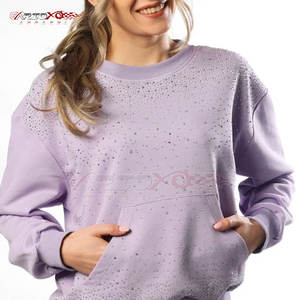 Sudadera ostentosa para mujer con acentos de diamantes de imitación y sudadera informal de estilo urbano con diamantes de imitación para mujer - Product Image 1