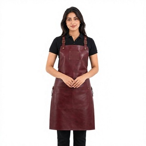 Delantal de Cuero para Mujer, Diseño Bicolor Marrón, Impresión Digital Tejida, Manga Corta, Cierre de Broches, Uniforme para Camareros de Restaurante y Bar - Product Image 1