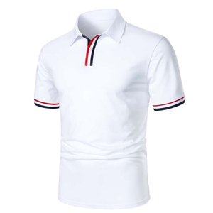 เสื้อโปโลผู้ชายทรงไฮสตรีทเสื้อโปโลแขนสั้นแบบเปิดลงปกเสื้อโปโลแขนสั้นพิมพ์โลโก้ตามสั่ง - Product Image 1