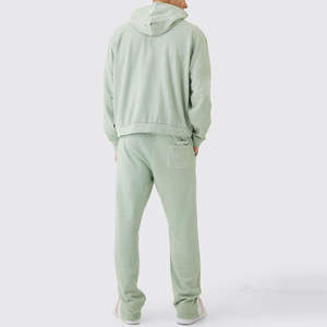<b>Plain</b> Mint Tracksuit Men Zip <b>Hoodie</b> And Jogger Set Casual Streetwear Winter Wear Custom Sportswear Wholesale Bulk - Product Image 4