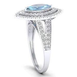 Bague en or massif 14 carats avec pierre précieuse aigue-marine de 1 carat pour femmes, fabriquée à la main, bagues de fiançailles en diamant naturel - Product Image 3