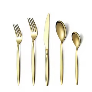 Ensemble de couverts en acier inoxydable avec couteau, fourchette et cuillère dorés, manche carré, ensemble de couverts en argent - Product Image 2