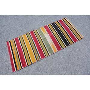 Tapis moderne en laine de grande surface 2.1x4,8 pieds, rouge, jaune, rayé, épaisseur 10mm, motif abstrait, support en latex, pour décoration de couloir et de chambre - Product Image 2